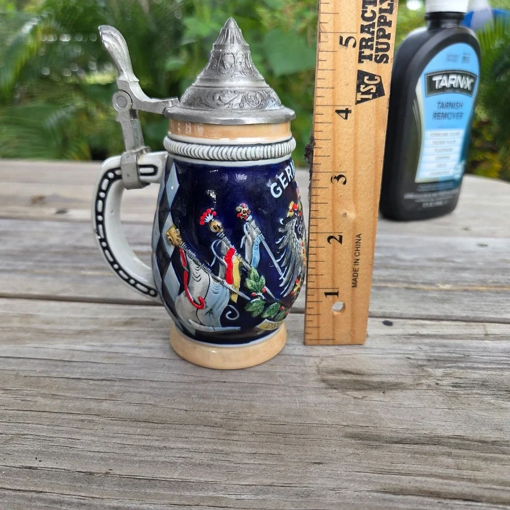 Vintage Domex Beer Stein: Pewter Lid Ceramic Tankard, Germany